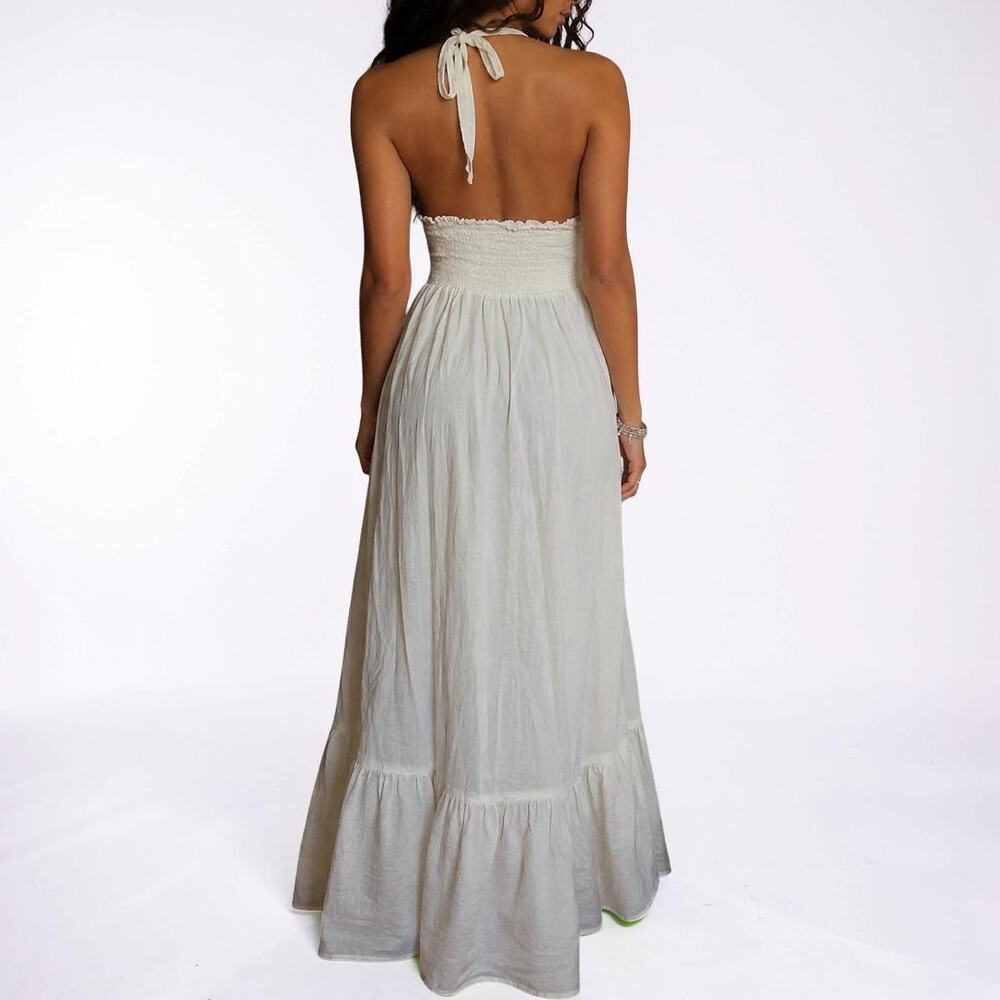 Tommy Bahama White Halter Crochet Trim Cotton Maxi Dress USA Medium - Picture 2 of 10